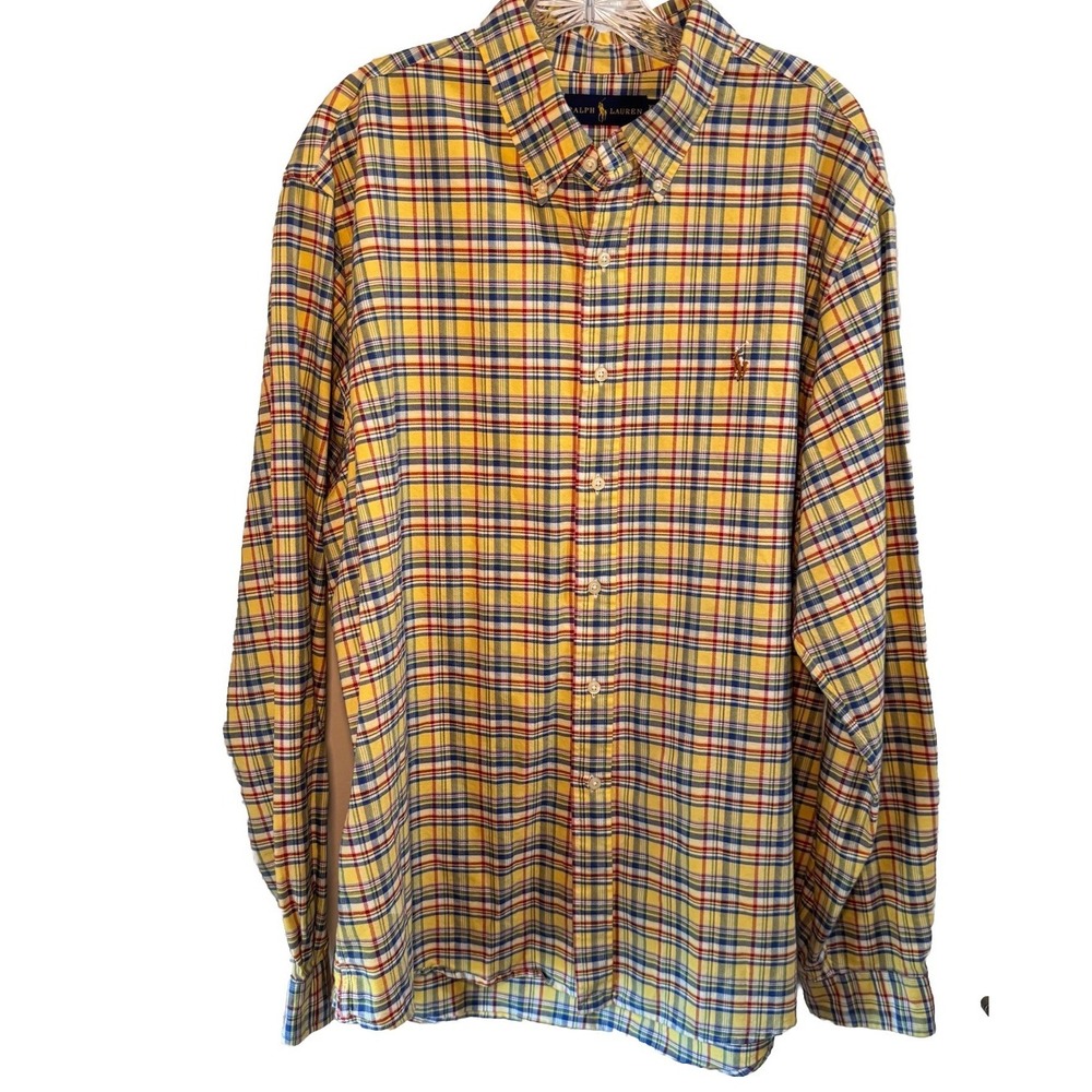 Ralph Lauren Polo Mens 2XL  Plaid Classic Cotton Button-Up Long Sleeve Shirt EUC